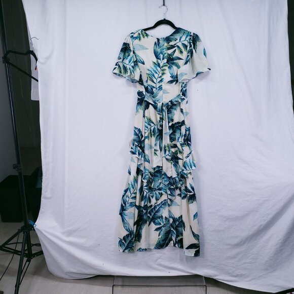 Maggy London Multicolor Hawaiian Tropical V Neck Ruffled Accents Maxi Dress 8 - Picture 11 of 16